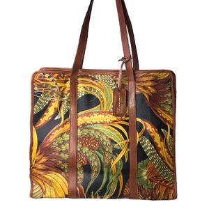 W SALVATORE FERRAGAMO Jungle Themed Multi-Color Leather Tall Tote Bag